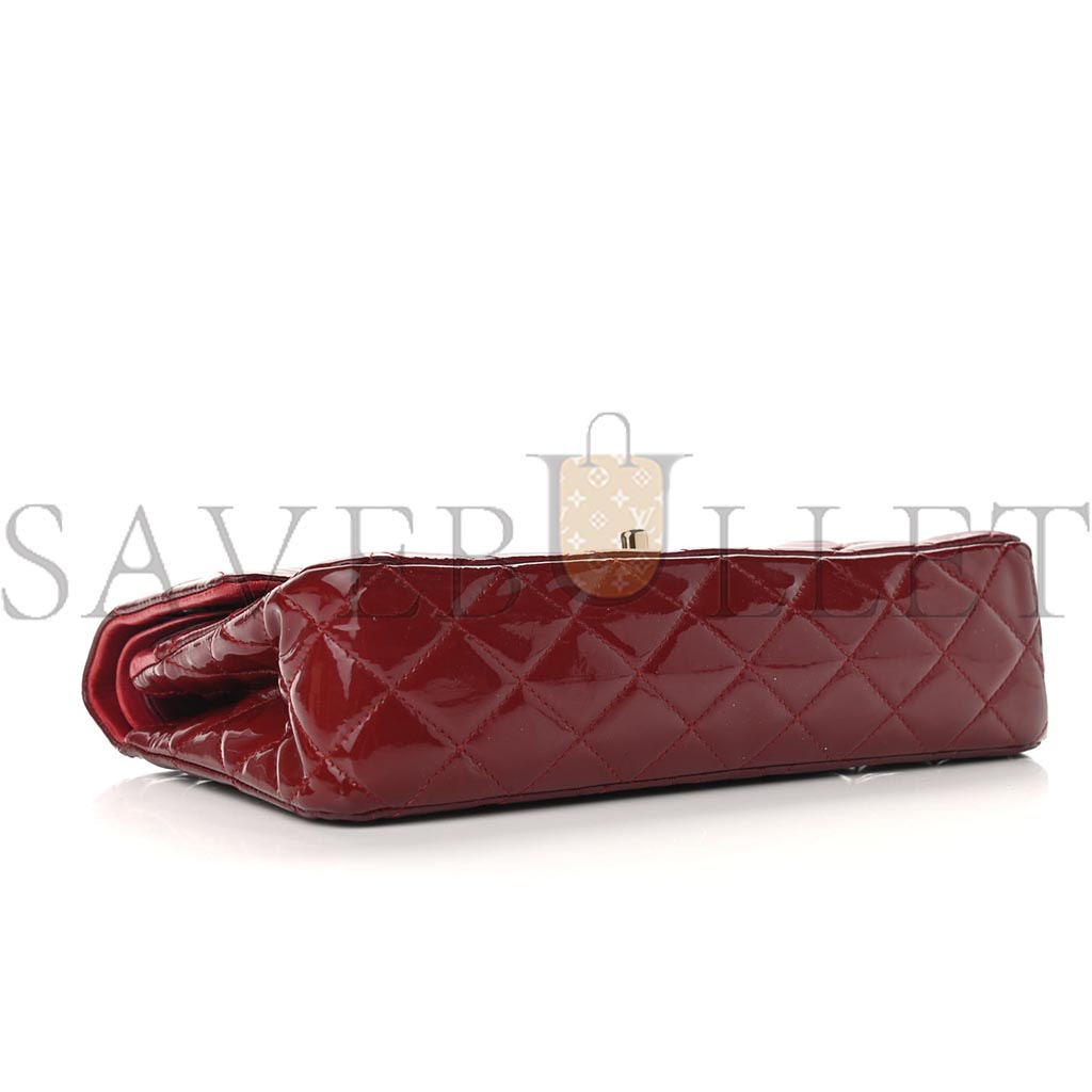 Ch*el patent calfskin quilted medium double flap dark red a01112 (25*15*6cm)